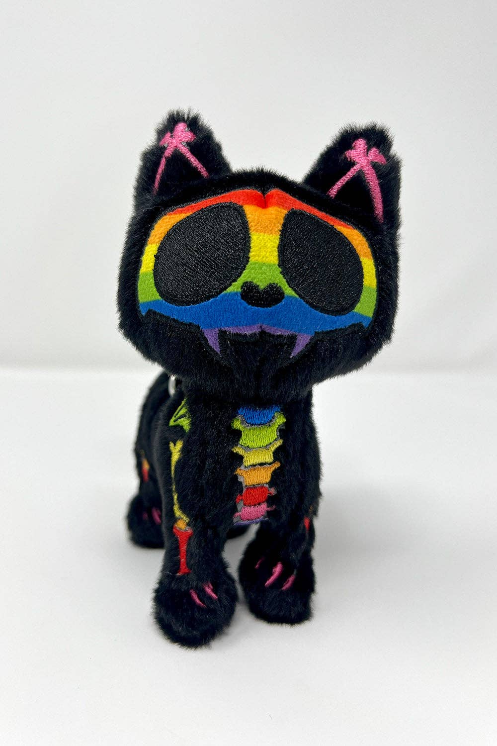 Rainbow Skelekitty Plush Keychain