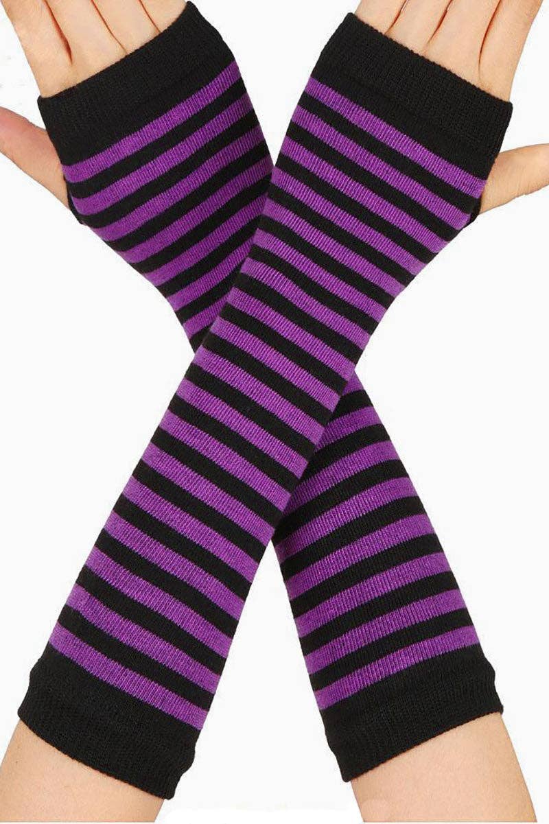 Emo Striped Arm Warmers [Black/Purple]