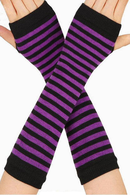 Emo Striped Arm Warmers [Black/Purple]