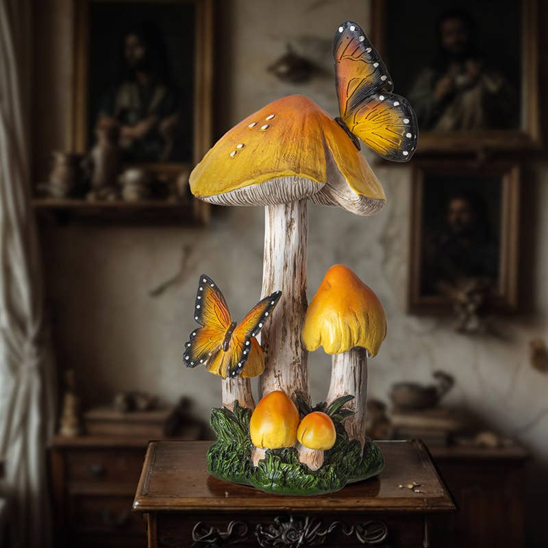 Yellow & Orange Toadstool Mushroom with Butterflies Home and Garden Decor