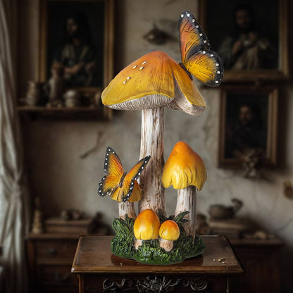 Yellow & Orange Toadstool Mushroom with Butterflies Home and Garden Decor