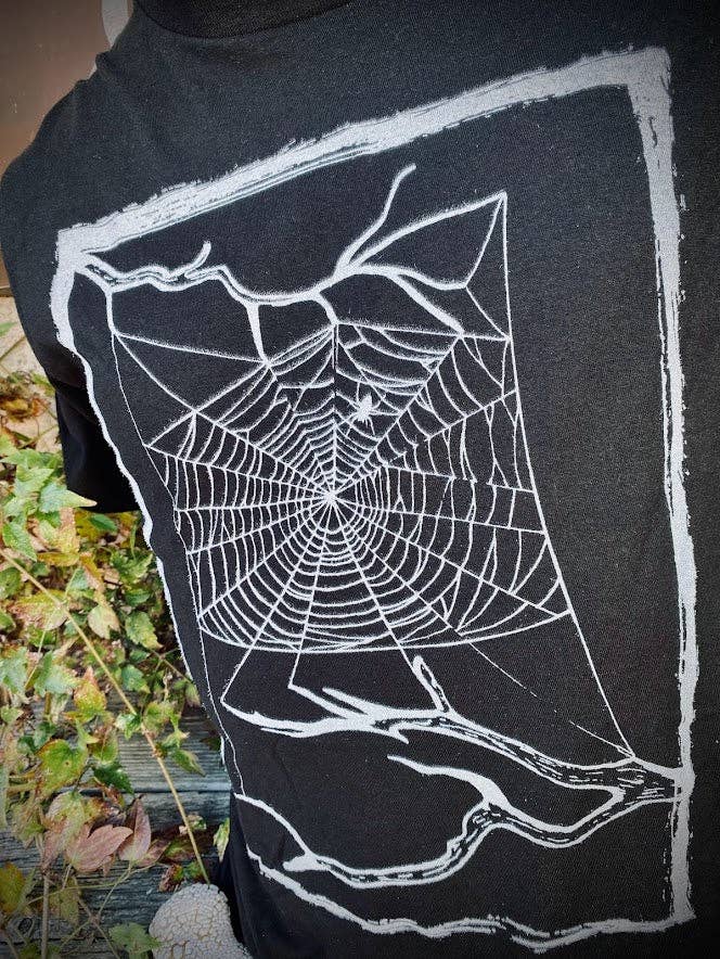 Spider web tee. t-shirt with a spider in their web.