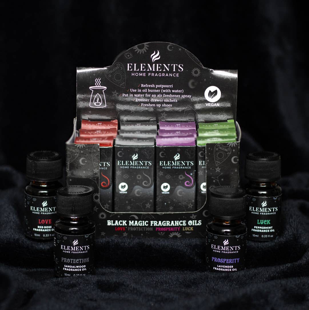 Gothic Black Magic Fragrance Oils in Display