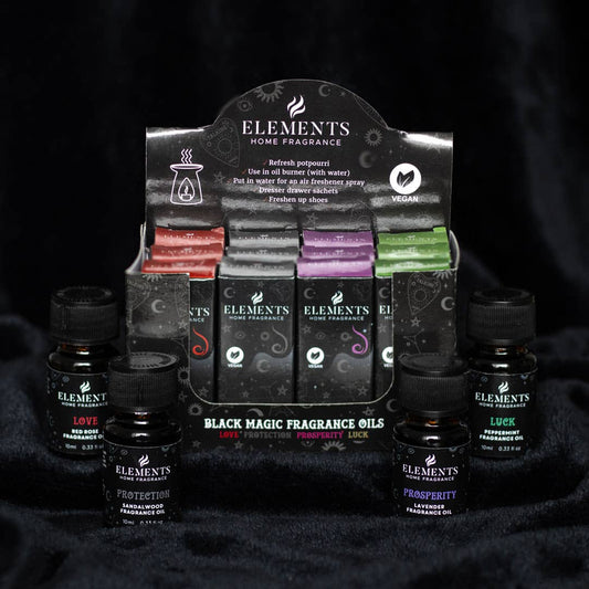 Gothic Black Magic Fragrance Oils in Display