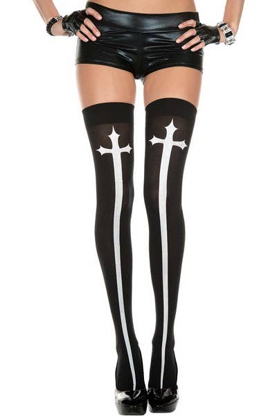 White Cross Thigh Highs — One Size Fits Most
