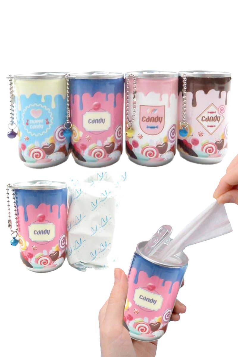Candy Soda Pop Can Mini Wet Wipes Keychain