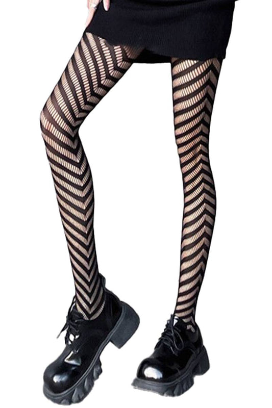 High Rise Diagonal Stripe Chevon Net Sheer Tight Pantyhose