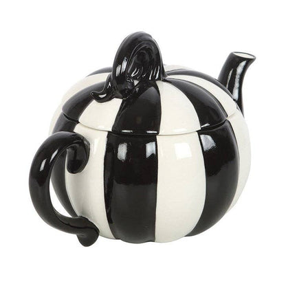 Black and White Striped Halloween Pumpkin Teapot