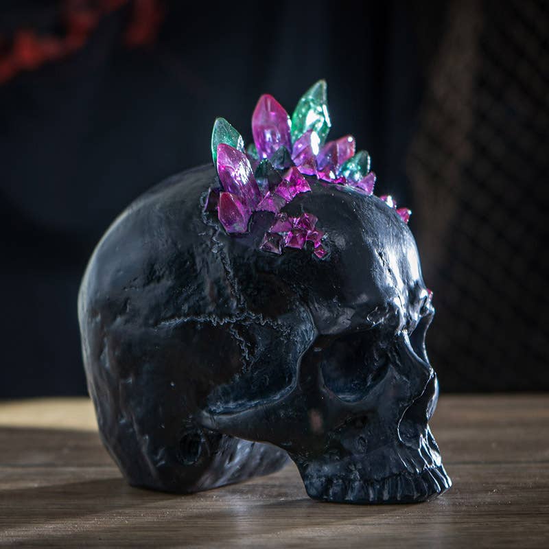Black Skull with Crystals