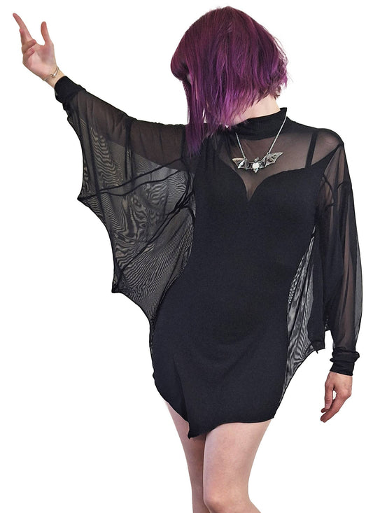 Necessary Evil Cybele Mini Dress with Bat Wing Effect Sleeve