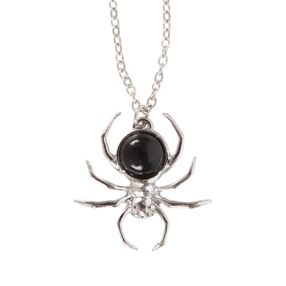 Gothic Black Obsidian Spider Pendant Necklace
