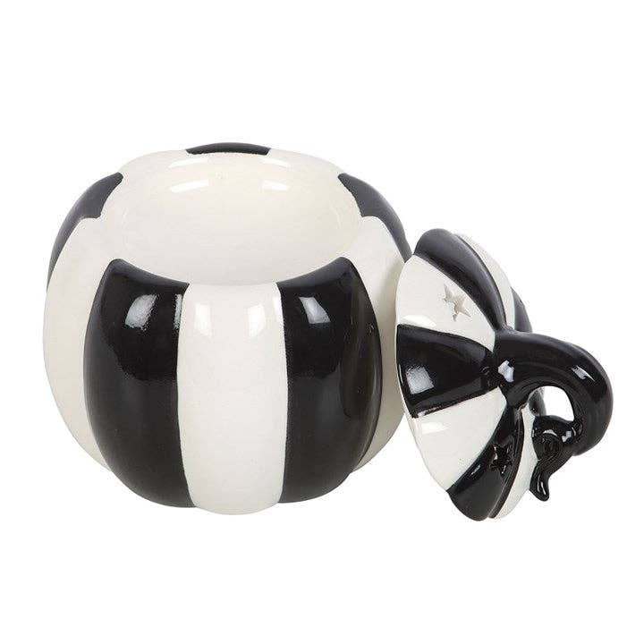 Black and White Striped Halloween Pumpkin Oil Burner