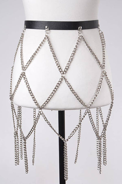 Leather Belt With Chain Skirt