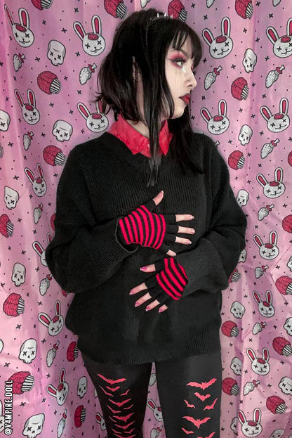 Striped Fingerless Gloves [Multiple Colors Available]