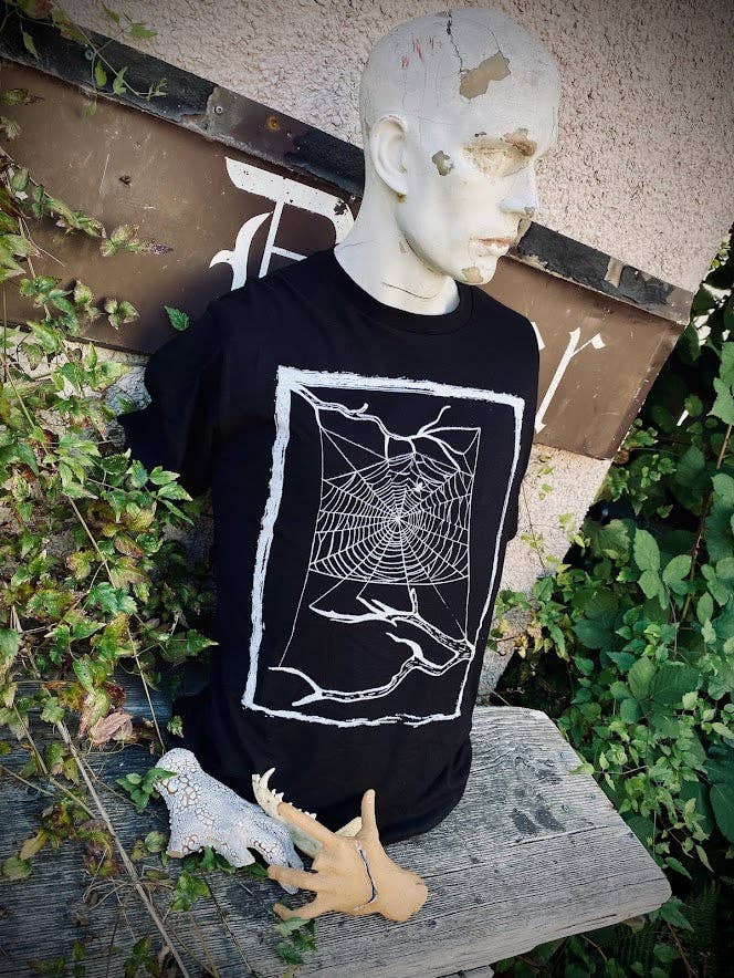 Spider web tee. t-shirt with a spider in their web.