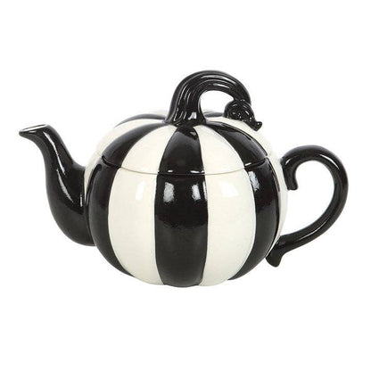 Black and White Striped Halloween Pumpkin Teapot