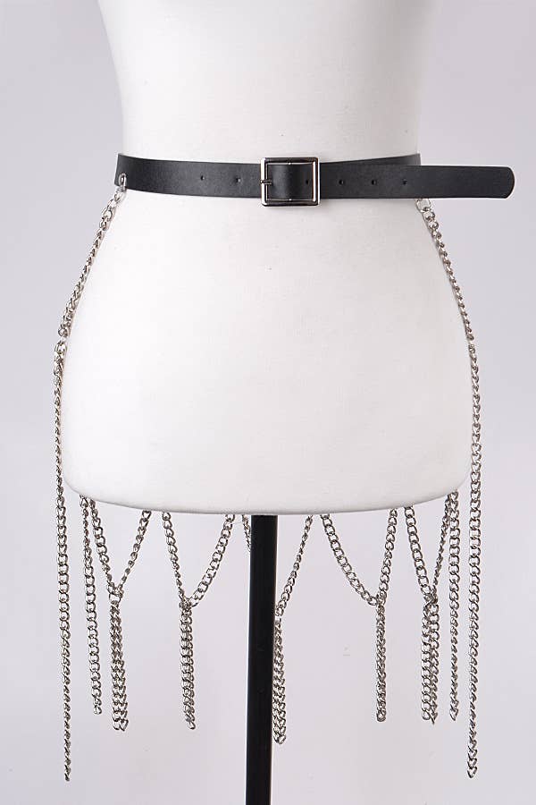 Leather Belt With Chain Skirt