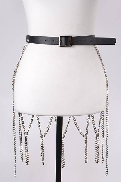 Leather Belt With Chain Skirt