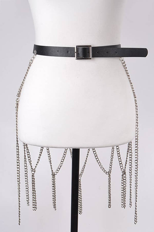 Leather Belt With Chain Skirt