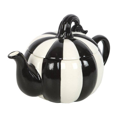 Black and White Striped Halloween Pumpkin Teapot