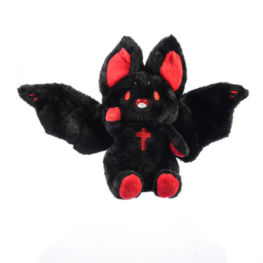 Cute Black Bat Plush with Red Accents